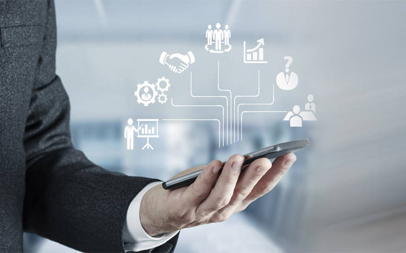 Abstract cloud and digital network background representing SAP and cloud services