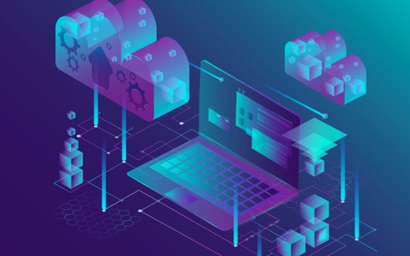 Abstract cloud and digital network background representing SAP and cloud services